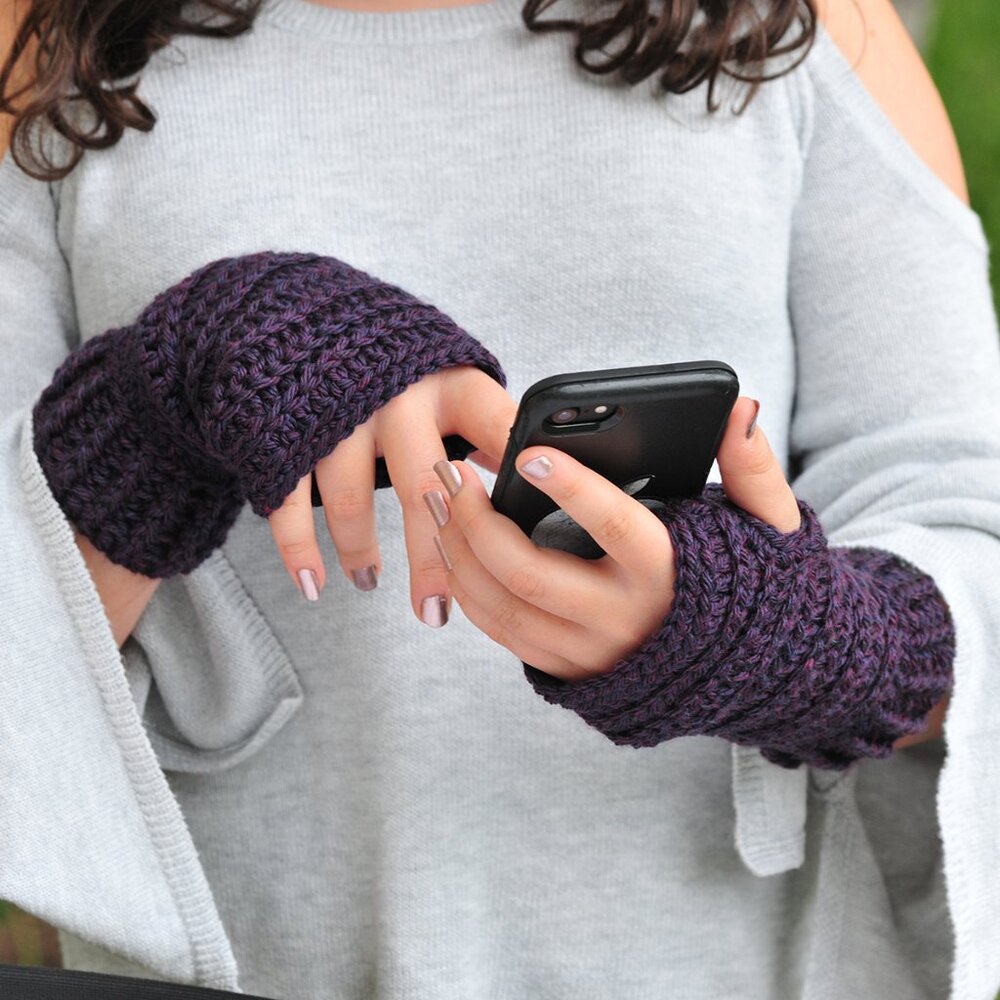 Dark Purple Fingerless Gloves - Hand Made in Canada